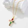 Gold plated cross pendant necklace with colorful zircons and pearls on white column - Gold/Multicolor Gemstone Cross/W