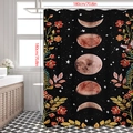 Detail view of floral shower curtain featuring moon phases in a modern bathroom setup - 90*180cm / Green (Black Moon Phase)