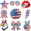 Set of 9 American flag embroidered patches featuring eagle star and lips for DIY clothing - Full Style Set (C2GQ-123-YT)