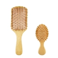 Bamboo massage hair brush set featuring rectangular and oval paddles with pink cushions - 2-Piece Bamboo Set (Paddle)