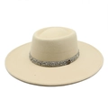 Close-up of beige wool fedora with diamond band and gold M badge detail - M (56-58cm) / M Label Rhinestone Fedora (CZY-101) / Beige