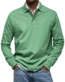 Close-up of grass green men long sleeve polo shirt showing the fine pique cotton texture - S / Green