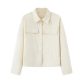 Detalle de chaqueta vintage francesa beige con bolsillos con solapa y botones - S / Blanco Roto