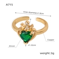Dettaglio delle dimensioni dell'anello a corona con zircone verde a cuore e rame - Placcato Oro Zirconia Verde(A715)