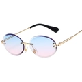 Rimless oval sunglasses with blue to pink gradient lenses and golden metal frame - Gold Frame Blue Pink