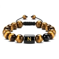 Tiger eye and black onyx beaded bracelet with gold letter N charm and adjustable cord - Letter N