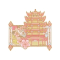 Gelbe-Kranich-Turm Metall-Kühlschrankmagnet mit Kirschblüten und Kranich-Motiven - Wuhan Gelber Kranich Turm - Schriftrollen-Stil