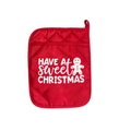 Agarrador navideño acolchado rojo con estampado de hombre de jengibre y mensaje - Que Tengas una Dulce Navidad