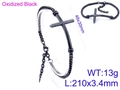Oxidized black stainless steel cross bracelet with chunky curb chain for men - 21cm / Antique Black (KB110129-K)