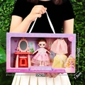 Fashion doll gift set with brown curly hair, pink vanity table and elegant dresses - 35cm Box Vanity Dress-up Set Doll