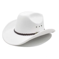 White Western cowboy hat with broad brim and brown braided leather band decoration - M(56-58cm) / White