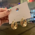 Detail of French vintage layered gold hoop earrings on a white display card - 3# Silver Needle-Gold Twisted Surface Hoop