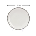 White 27.2cm ceramic dinner plate with elegant silver beaded edge on a display stand - 10 Inch Silver Round Plate