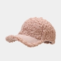 Detailed view of pink fleece baseball cap showing soft faux shearling texture and suede brim - Adjustable / Pink