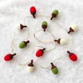 Felt acorn garland with red green and cream balls for Christmas wall decoration - Small Acorn String