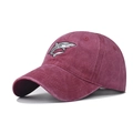 Berretto da baseball in cotone lavato bordeaux con ricamo a forma di squalo grigio - Regolabile / Borgogna