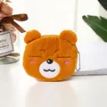 Cute yellow plush bear coin purse with soft texture and golden metal keychain chain - Squinting Bear