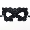Elegant black lace masquerade eye mask with floral patterns and satin ribbons - Catwoman