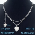 Silver double layer stainless steel necklace with heart pendants and paperclip chain style - Style 4 (KN287158-Z)