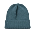 Detail of dark teal beanie featuring a chunky ribbed knit texture and warm fuzzy material - Aqua
