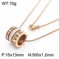 Rose gold stainless steel necklace with roman numeral pendant and crystals - Rose Gold Rhinestone KN237971-GC