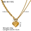 Close-up of 18K gold heart pendant necklace with chain size details and dimensions - 18K Gold / Gold 3D Heart (NB-N1195)