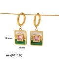 Vintage gold-tone geometric drop earrings with emerald green and pink stone details - Pink Gemstone Style (TE6299-PK)