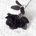 Single black velvet artificial rose flower for gothic style home or wedding decoration - Elsa Full Black
