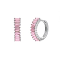 Minimalist silver hoop earrings featuring pink baguette-cut cubic zirconia stones - Platinum Pink Zirconia