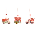 Set di 3 decorazioni natalizie in legno con camion rossi e scritte Peace e Joy incluse - O-FJ89 Pendenti per Auto con Lettere (Set di 3)