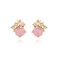Minimalist 18k gold plated stud earrings featuring round pink and white zircon stones - E2544 Gold Pink+White Zircon