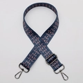 Ethnic style navy blue bag strap with pink floral print and silver metal buckles - No. 596 (Retro Floral) / Gunmetal