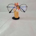 Wooden cat eyeglass holder stand with orange stripes and black circular frame glasses - Orange Striped Cat Style (13)