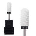White bullet-shaped coarse ceramic nail drill bit with black base in a storage box - HF-48 Ceramic Nail Drill Bit