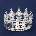 Silver Baroque wedding crown featuring crystal water drop stones and hollow heart patterns - Silver + White Drop