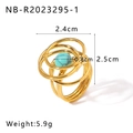 Vintage gold spiral ring with turquoise stone inlay and dimensions for women - US 8 / Turquoise Color (NB-R2023295-1)