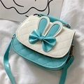 Cute blue and white rabbit ear crossbody bag with bow and quilted pattern for girls - Blue