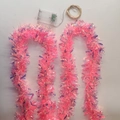 Sparkly iridescent pink tinsel garland with battery-powered LED fairy copper string lights - S213 (Pink Tinsel)