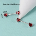 Macro view of red heart devil nipple rings with dimensions 1.6x15.6mm on silver bars - Red Heart-A