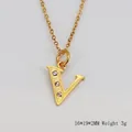 Golden titanium steel V-letter pendant necklace with three diamonds and 18K finish - Letter V