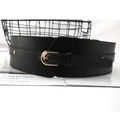 Fashionable black elastic waist belt with gold buckle and studs on a magazine - Black