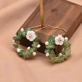 Handmade wire-wrapped flower earrings with green aventurine, shell, and white pearls - Aventurine Pearl Drop Earrings