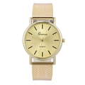Minimalist gold quartz watch with Geneva logo and sleek stainless steel mesh band - Gold