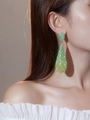 Elegant teardrop earrings featuring a gradient green glitter finish and stud design - Green Yellow Gradient