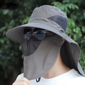 Men's dark grey sun protection hat with detachable face mask and neck flap set - Half Brim / Army Green