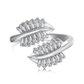 S925 sterling silver leaf open ring with marquise and round cut cubic zirconia - Adjustable Open / Rhodium Plated Clear Zircon DY120959