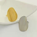 Fashionable textured gold and silver titanium steel rings with a brushed oval metal surface - Crumpled Leaf / Silver