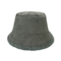 Detail of gray faux suede bucket hat with warm lamb wool trim and soft matte texture - 56cm-58cm / Gray