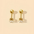 Classic gold finish six-claw stud earrings featuring AAA cubic zirconia and ball back design - 3mm / Gold Color/White Zircon
