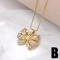 Collana con ciondolo a fiocco dorato con zirconi trasparenti e catena a scatola classica - Catena Box Fiocco (B)